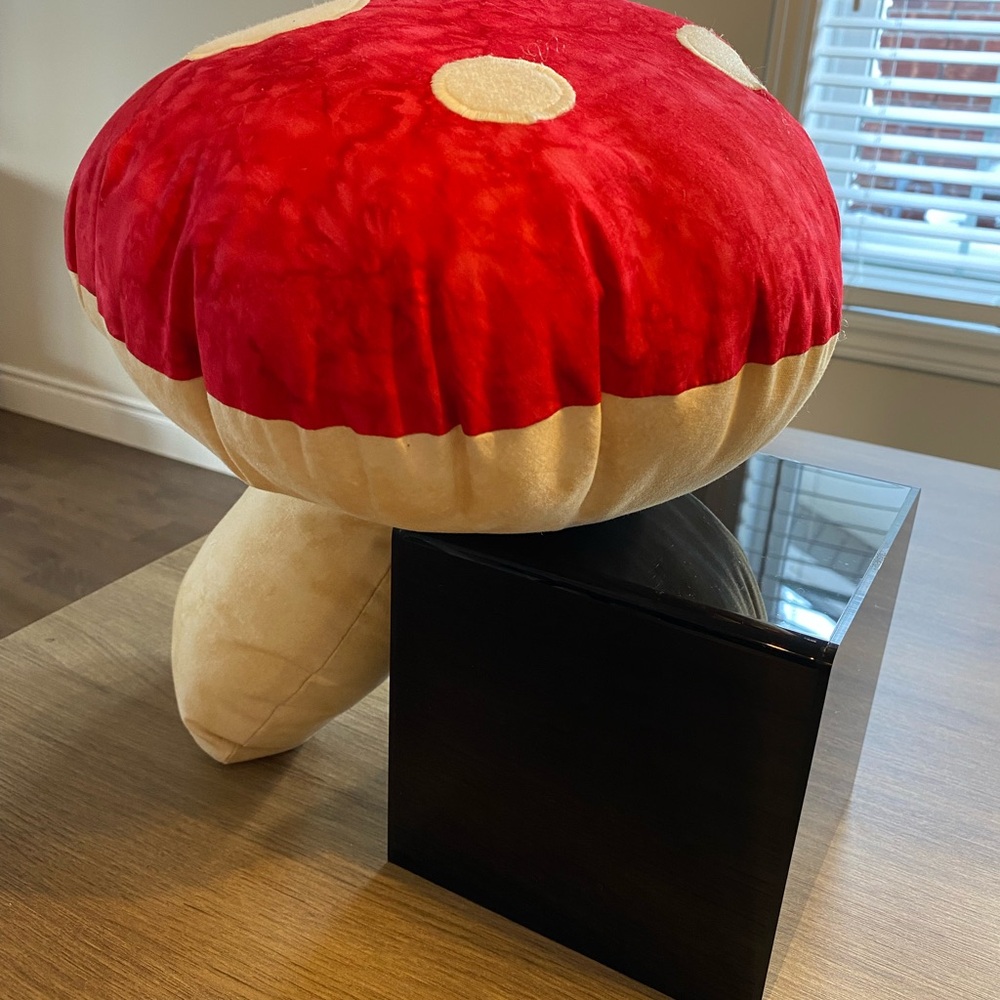 Funky Mushroom Fabric Decor Pillow, Red/Cream.